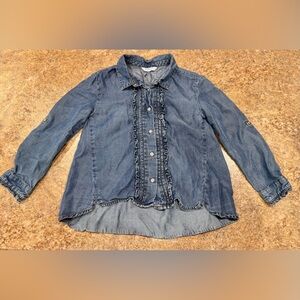 Mayoral Girls Denim Button-Up Shirt Size 5 Ruffle Front Long Sleeve